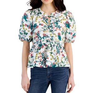 Nautica Women’s Floral-Print Cotton Peplum Top, size XS,‎ NWT